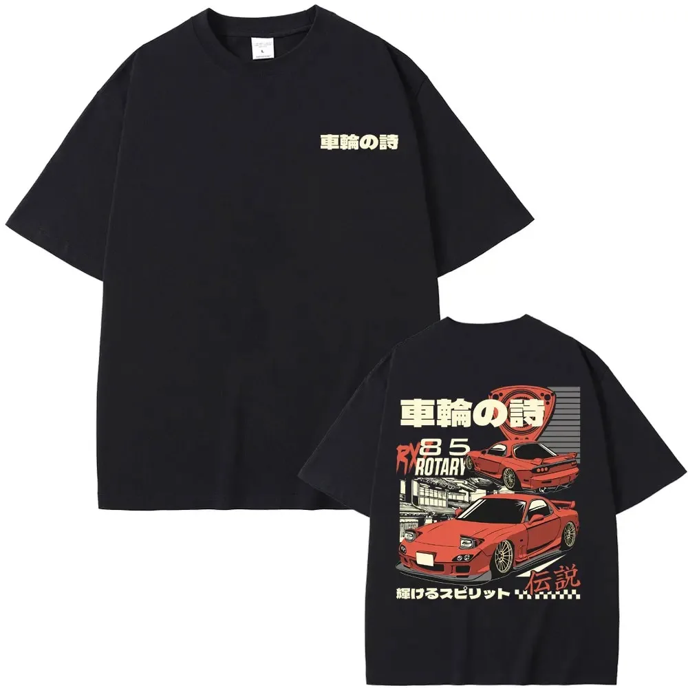 2024 Anime Initial D Drift AE86 Double Sided Print Tshirt RX-7 R34 Skyline GTR JDM Men\'s Vintage Harajuku Oversized T Shirts