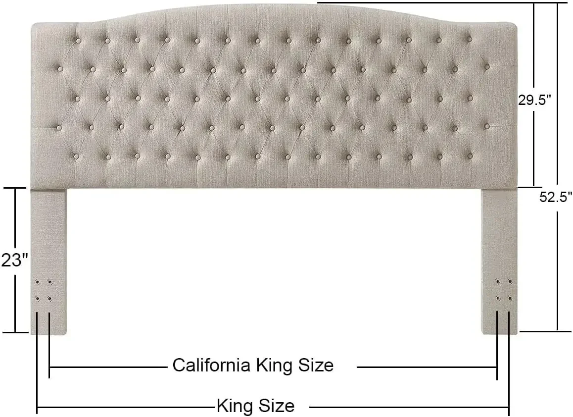 Linen Upholstered Tufted Button King Headboard and Comfortable Fashional Padded King/California King Size headboard - Linen