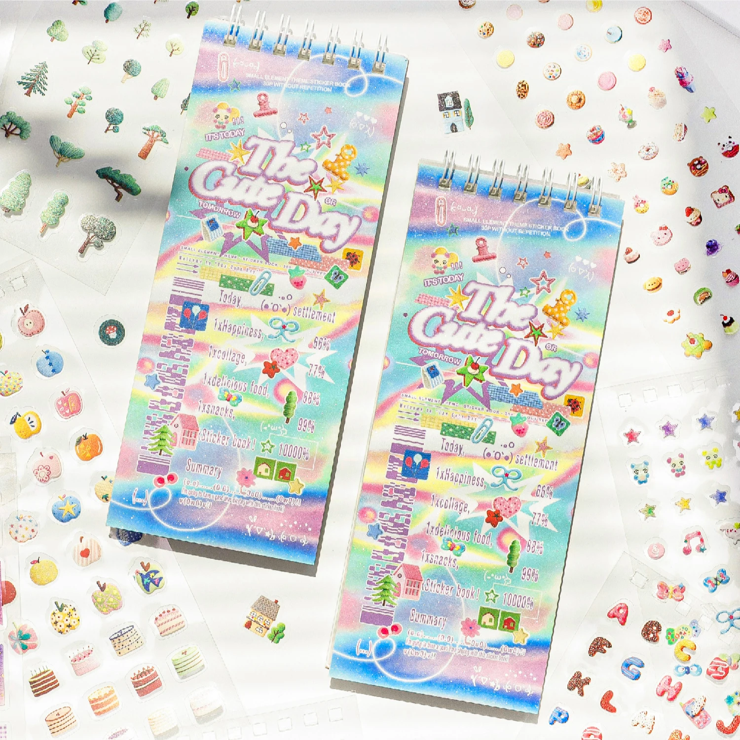 Kawaii Tiny Dot Clear PET Stickers 30Pcs, mixed cartoon mini motifs for hand account DIY layout