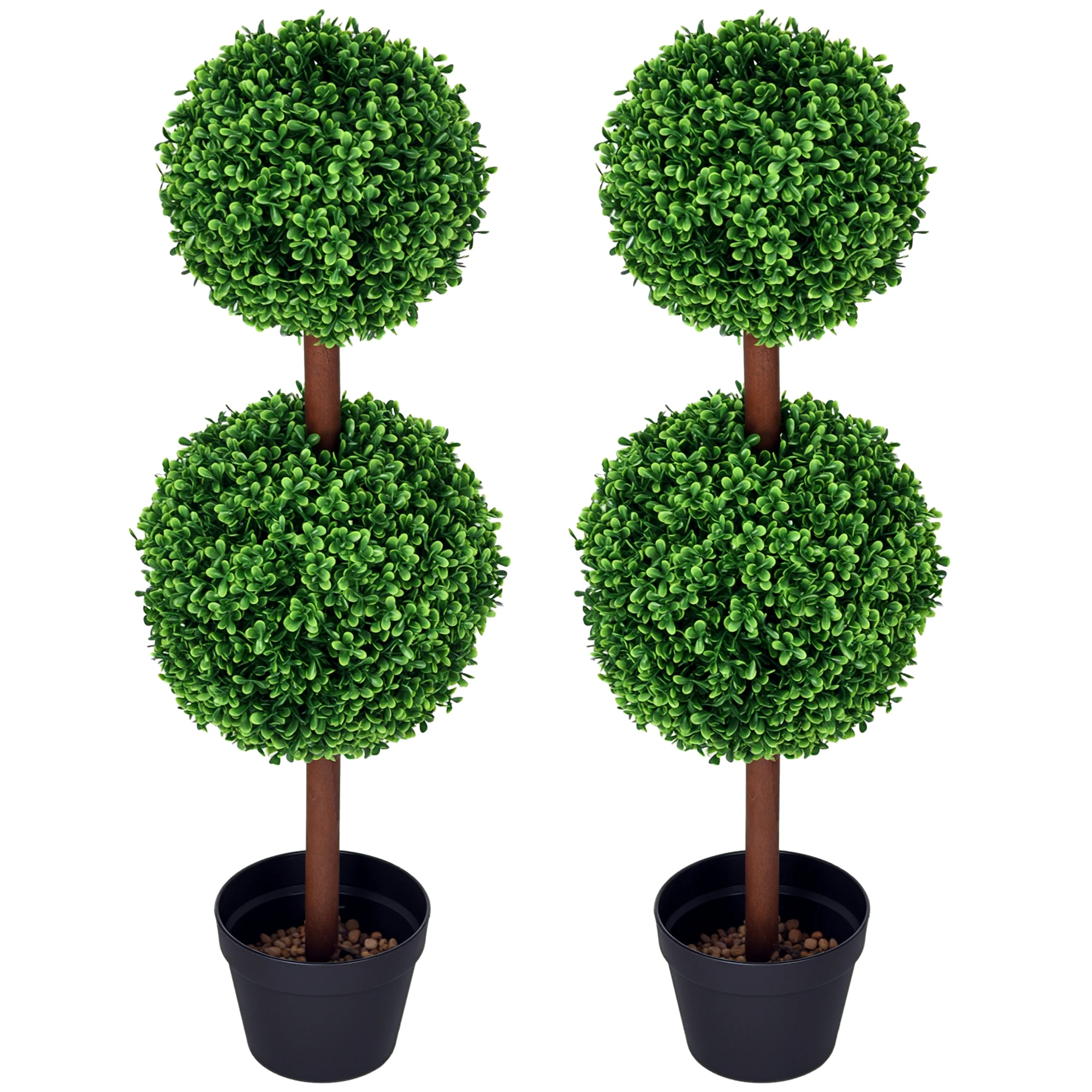 HOMCOM Lot de 2 arbres buis artificiel double boules avec tronc et pot inclus - hauteur 90 cm vert