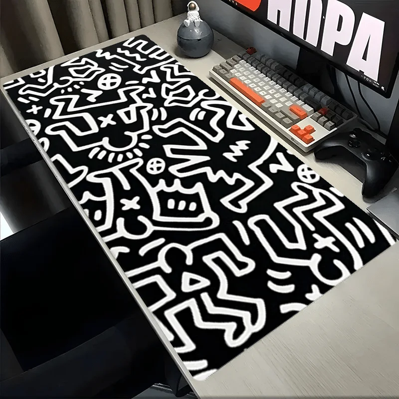 

Коврик для мыши XXL с абстрактным комикс-принтом, нескользящий резиновый коврик для клавиатуры и ноутбука, большой декоративный коврик, компьютерные аксессуары