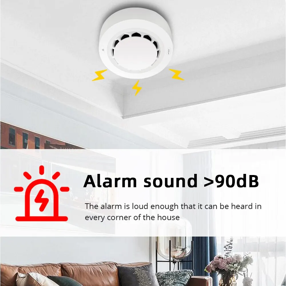 ONENUO Tuya Zigbee Smoke Sensor Fire Alarm Detector Home Security Alarm Smoke Sensor Should Work with Tuya Zigbee Hub