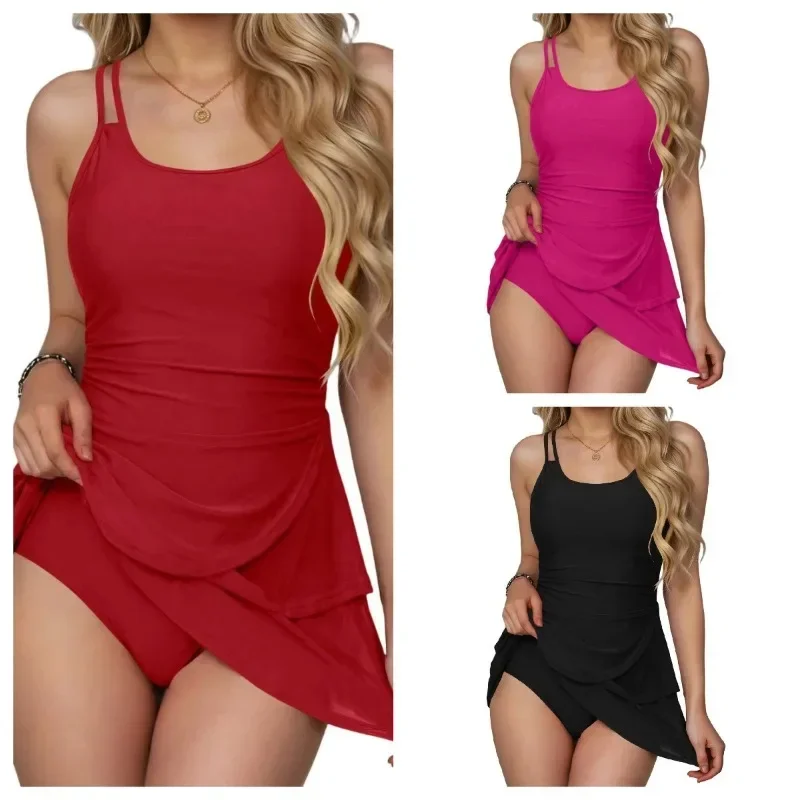 2026 Women's One-piece Swimsuit Skirt Type To Cover The Meat and Look Thin Conservative Skirt Type Hot Spring Swimwear