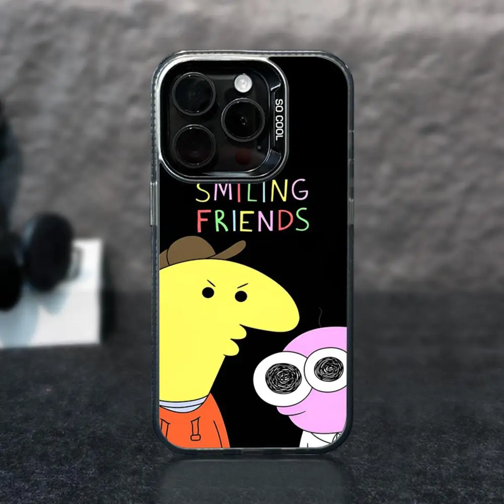 Cartoon S-Smiling Friends Phone Case for iphone 15 14 13 11 12 Pro Max Xr X Xs Plus black silver hard shell Cover