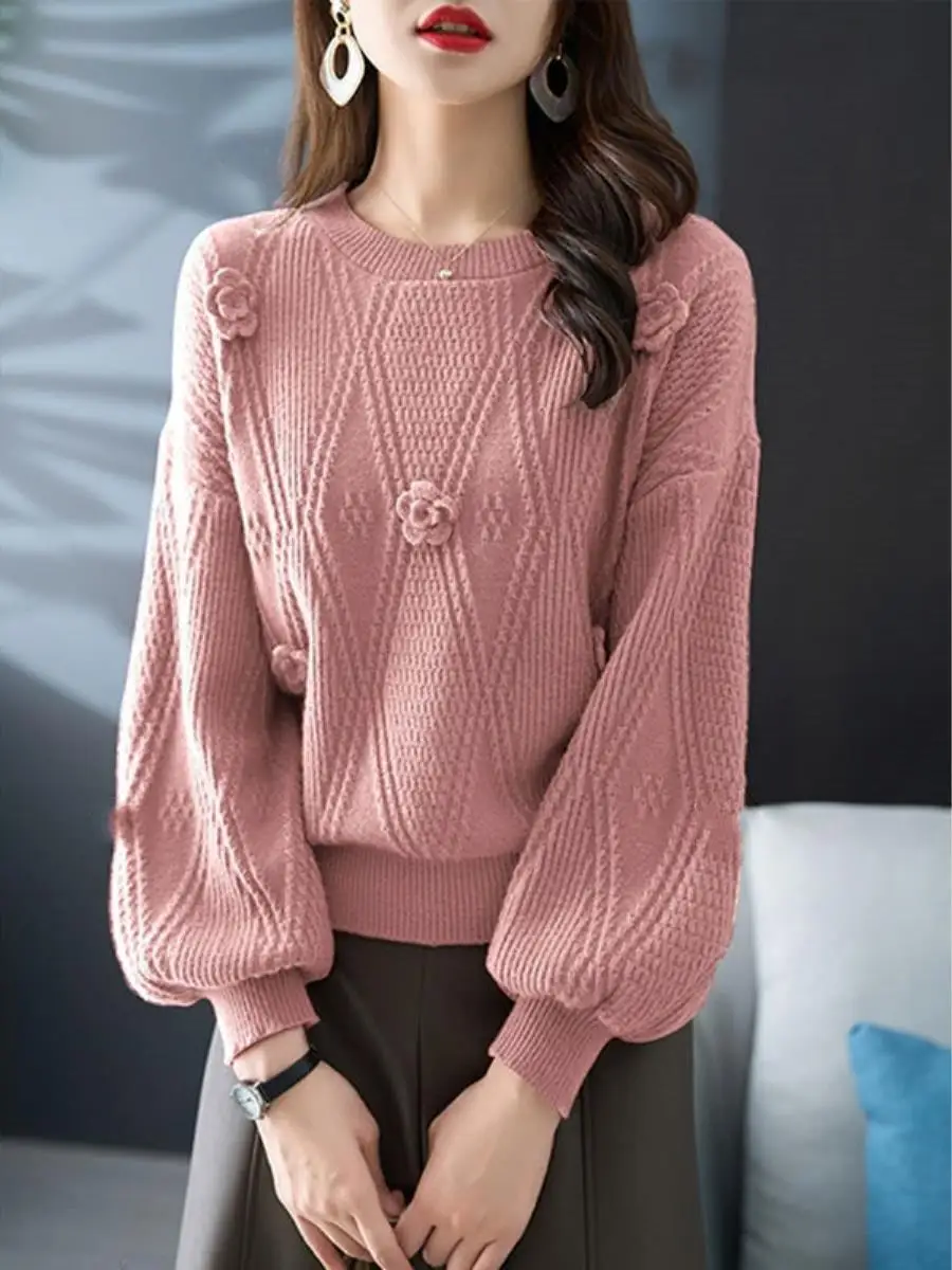 korean-sle-fce-lined-round-ne-pullover-sweater-women's-loose-lantern-sve-ear-muff-new-sle-small-fraance-wind