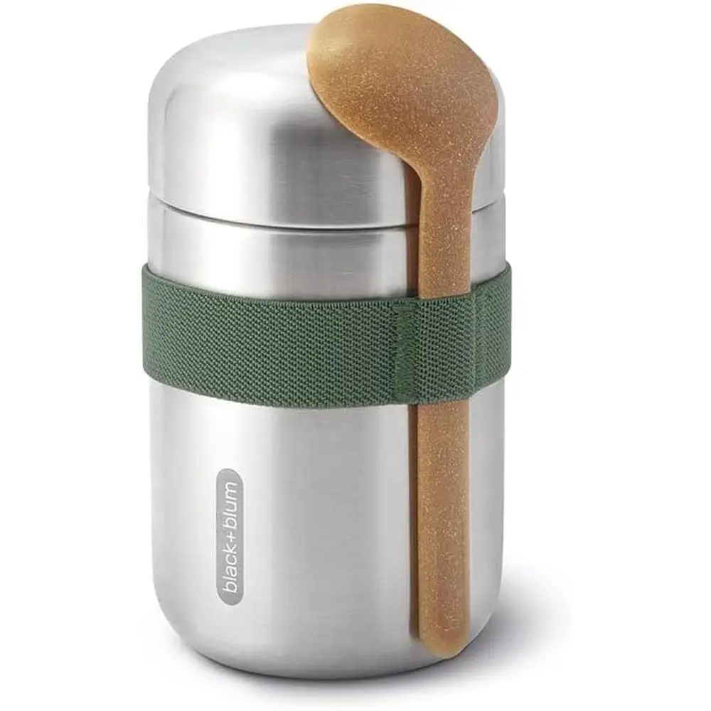 Contenedor de Almuerzo de Acero Inoxidable con Aislamiento al Vacío y Cuchara para Comida Caliente y Fría | Lonchera para Viajes y Oficina | Aceite de Oliva 13.5