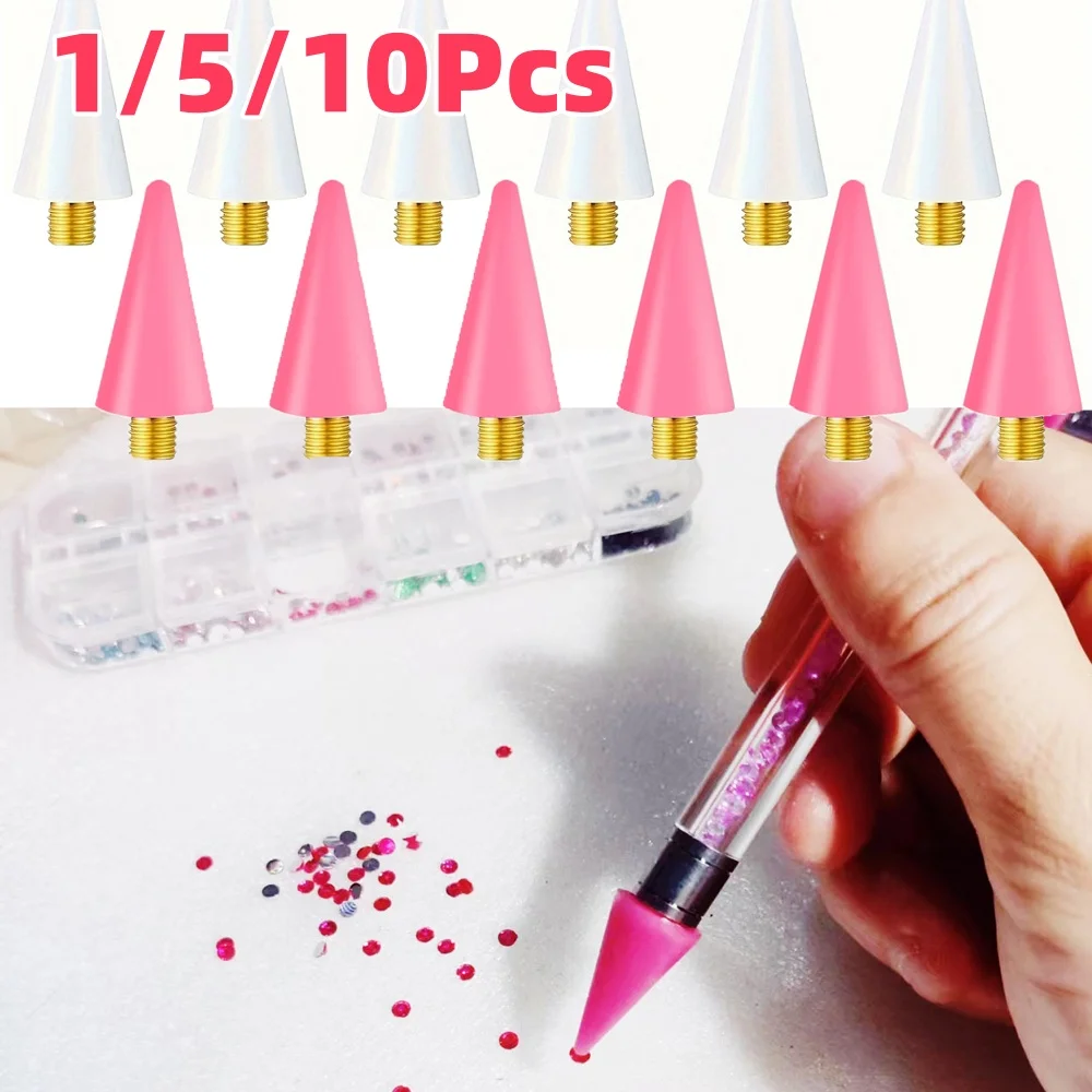 1/5/10Pcs Nail Dotting Replacement Wax Head White Pink Rhinestones Gems Charms Picking Up Pen Tips Manicure Art Dot Drill Tools