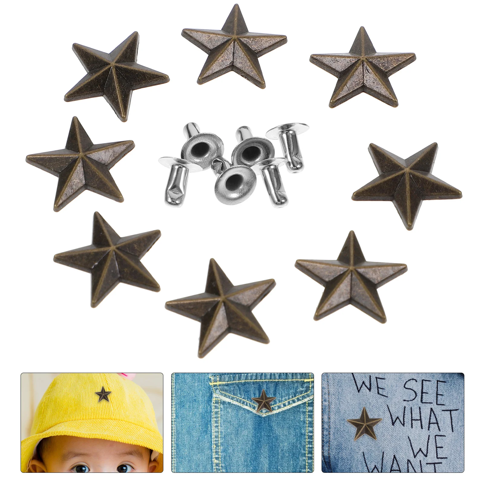 

10Pcs Star Rivets Rivet Studs Punk Spike Kit for Shoes Bags Handbag DIY Accessories Star Rivets Spikes for Clothing
