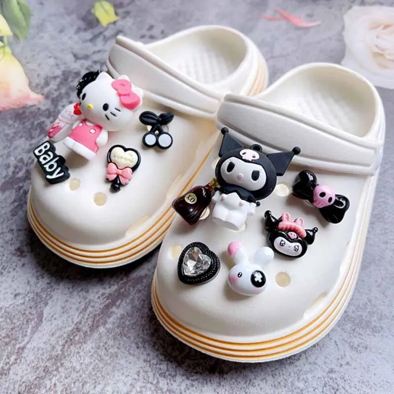 MINISO Disney Character Set Hello Kitty Kuromi Hole Shoe Charms 3D Doll Clogs Accessories Bag Sandal Decorations Kids Gift Idea