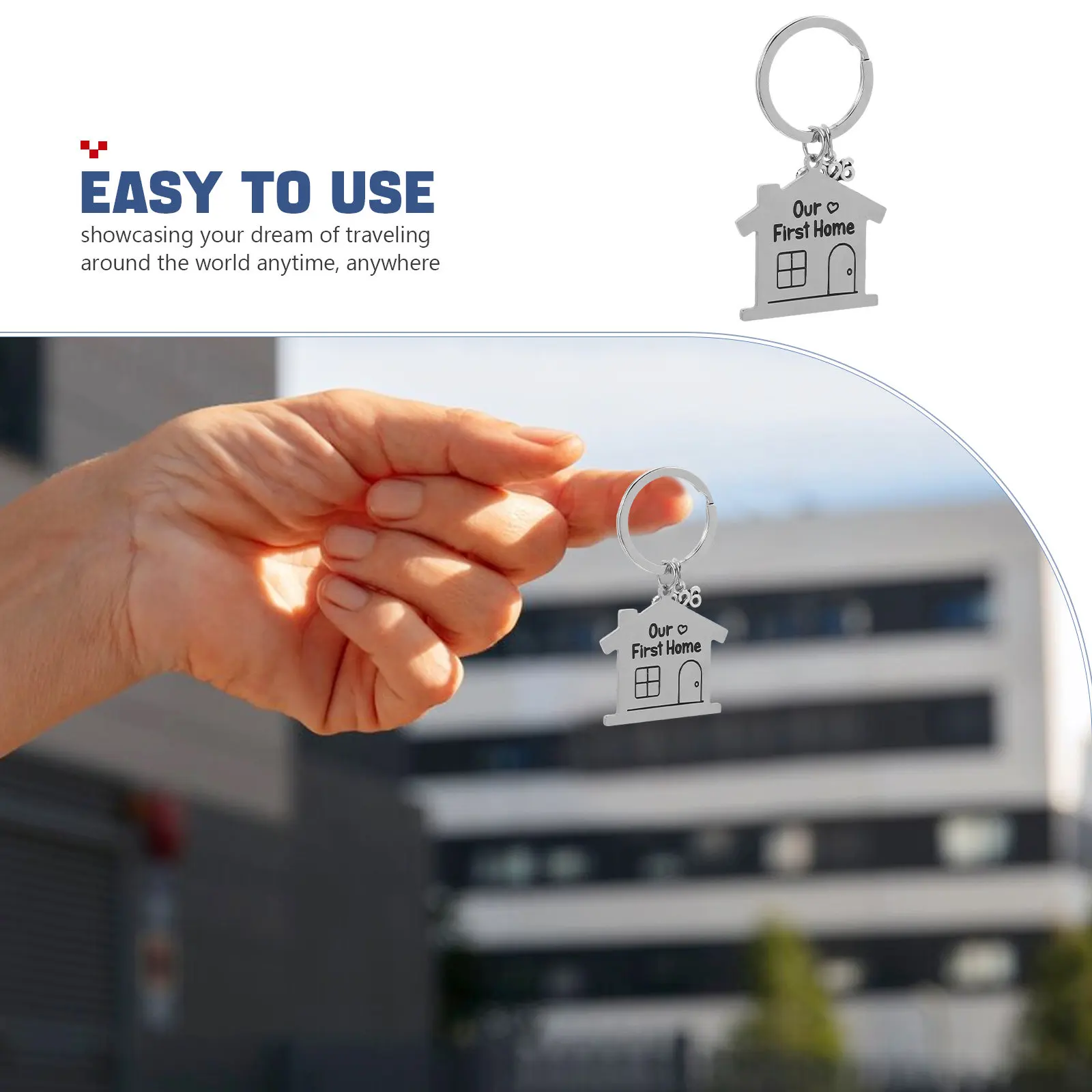 5Pcs New Home Keychain Stainless Steel House Shaped Keyring Our First Home Keychains Housewarming Keepsake Backpack Keychain