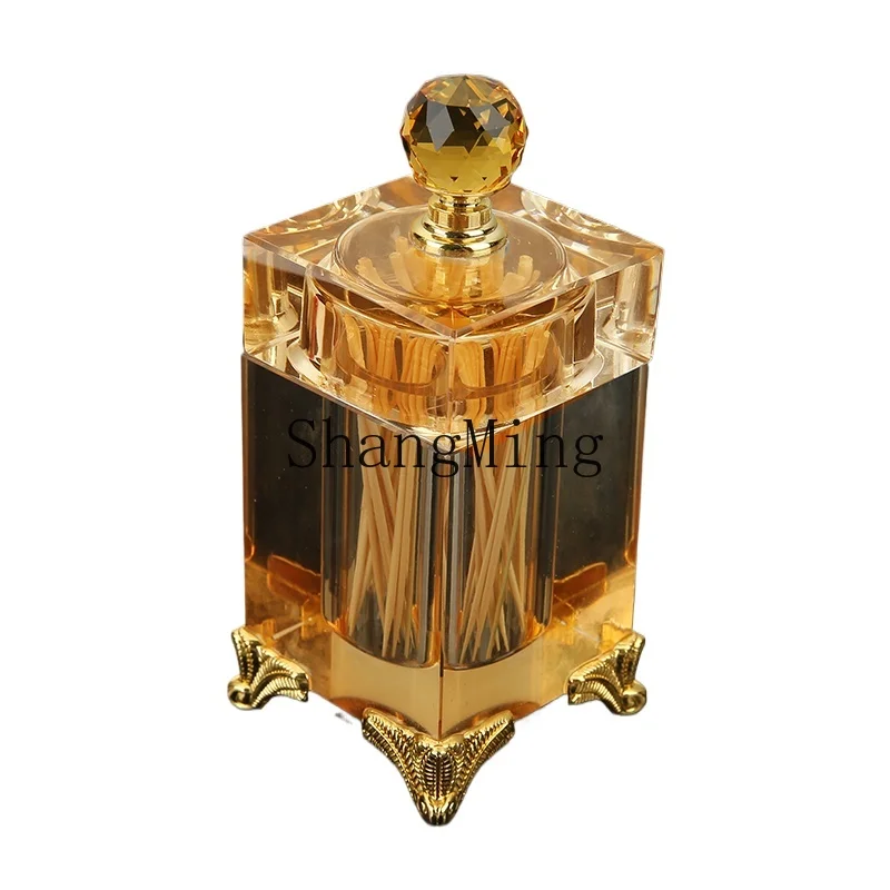 

PYHNordic Tall Crystal Glass Toothpick Box with Lid Luxury Amber Transparent Cotton Swab Toothpick Box Dining