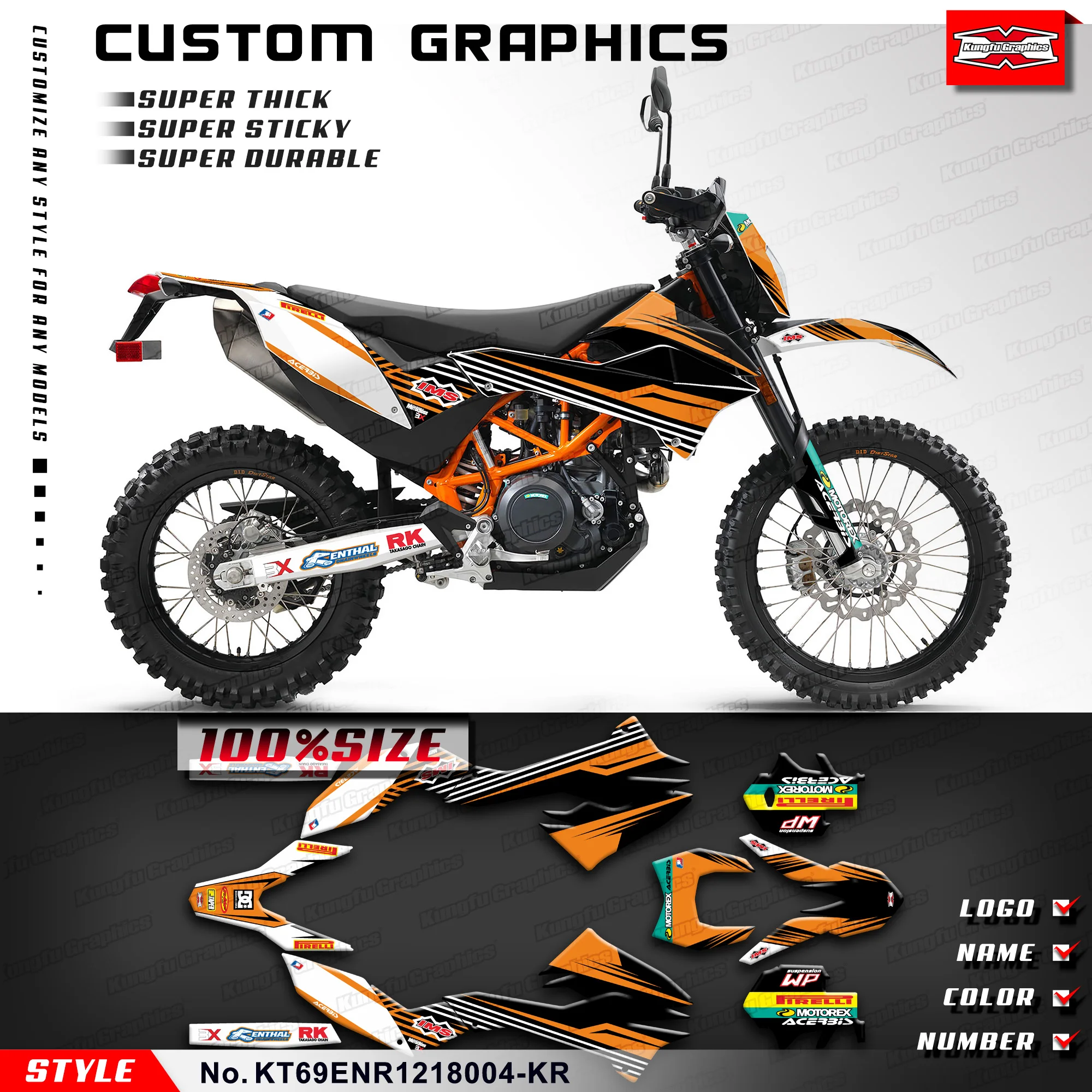 

KUNGFU GRAPHICS Custom Stickers Full Vinyl Wraps for KTM 690 SMC-R SMC / Enduro R 2012 2013 2014 2015 2016 2017 2018, Orange