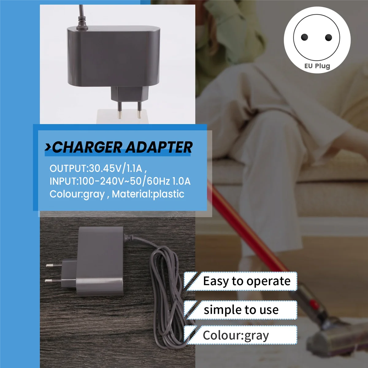 Cargador L65A para aspiradora Dyson V10 V11, adaptador de cable de alimentación, piezas reemplazables, enchufe europeo