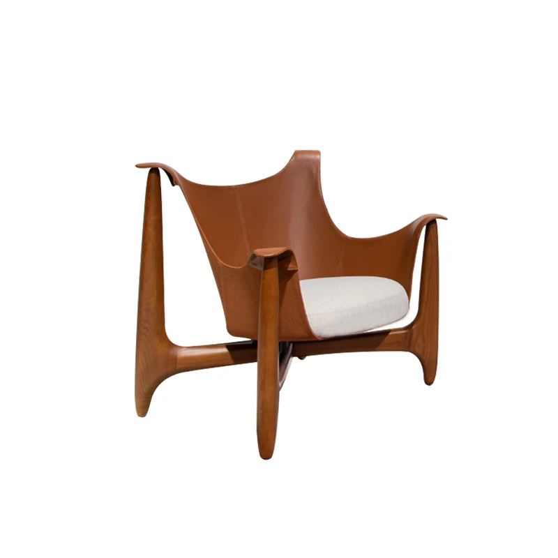 Special-shaped chair antique household solid wood leisure chair microfiber leather negotiation single chair hotel model room