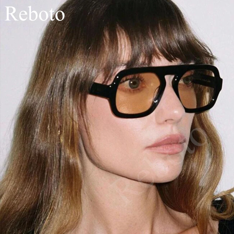 Fashion Square Sunglasses Women 2024 New Retro Black Brown Thick Frame Pilot Sun Glasses Woman Chic Polygon Leopard Shades UV400