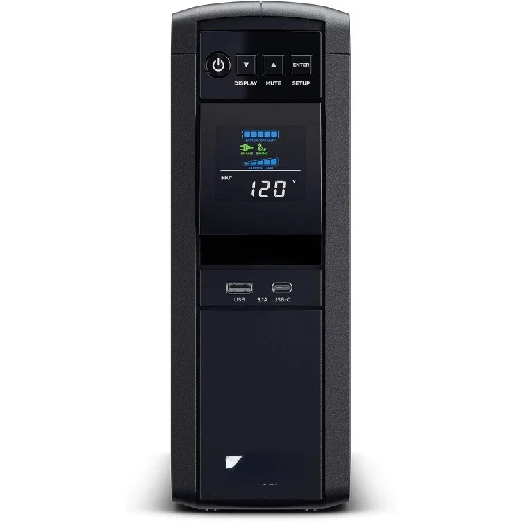 نظام HOME CP1500PFCLCD PFC Sinewave UPS، 1500VA/1000W، 12 منفذًا، AVR، برج صغير، أسود