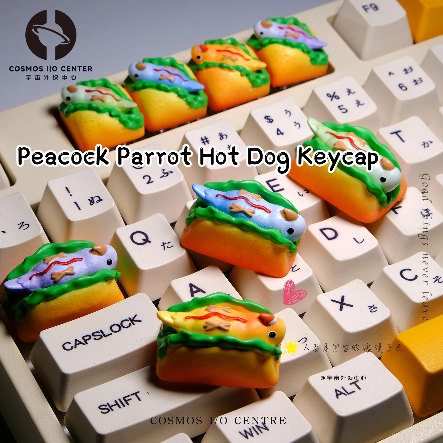 Adorable Handmade 3D Keycap, Budgie Sandwich Hot Dog, Tab Key, Creative Office Accessory, Custom Mechanical Keyboard Gift