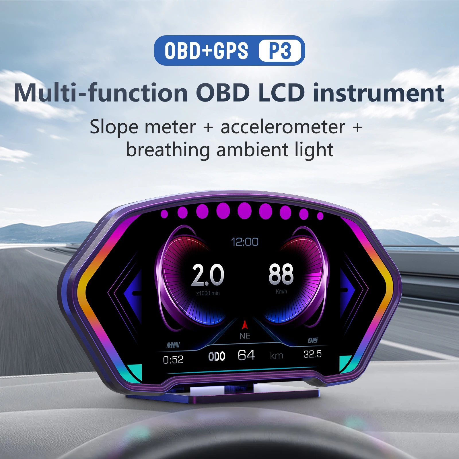 WiiYii P3 OBD Car Speedometer HUD Head Up Display Multiple interfaces On-board Computer Velocimeter Alarm Reminder For car