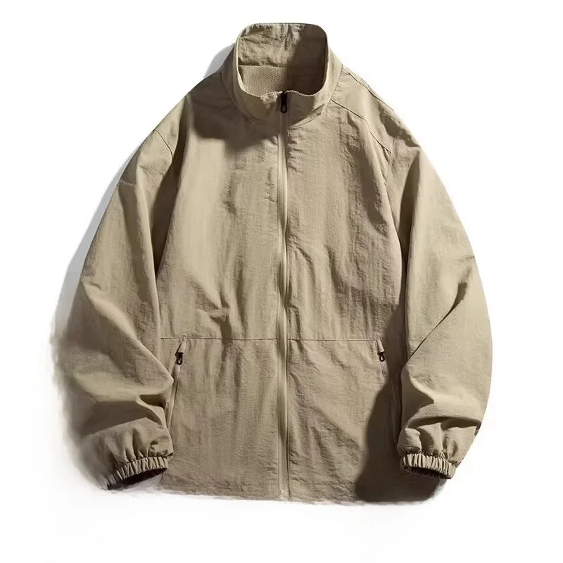 

Loose Casual Long Sve Jaet for Men Spring Autumn Workwear Stand Collar Utili Coat Windproof Polyester Fiber Zipper Clo...