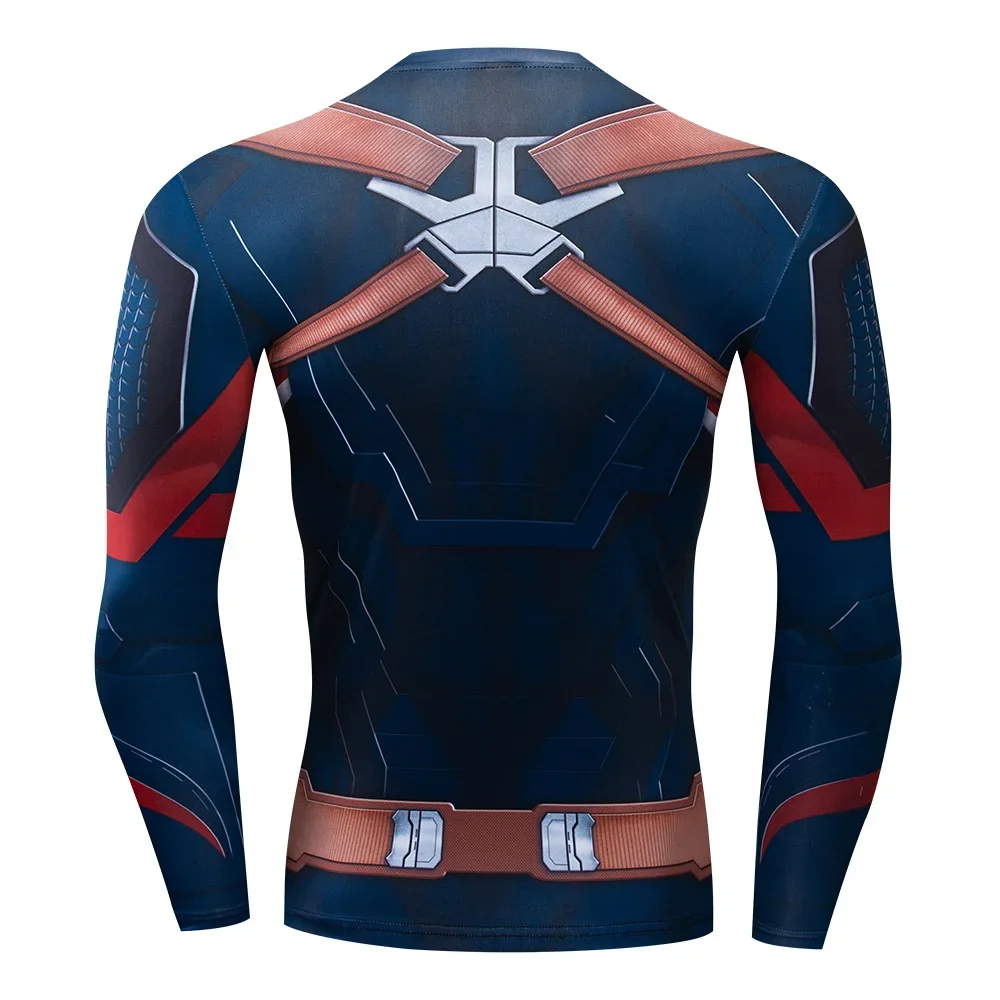 Capitán América Cosplay superhéroes Steve Rogers mismo medias deportes de Fitness, Tops de secado rápido, Disfraces de Halloween para hombres