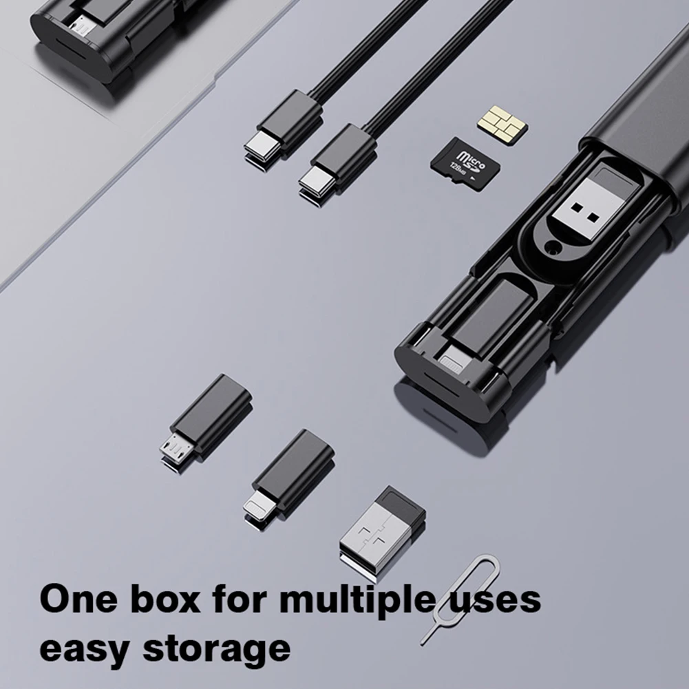 6 In 1 Multifunctional Data Cable Storage Box 60W Dual Type-C Data Cable Storage Box Lightning Android Interface Supporting Use
