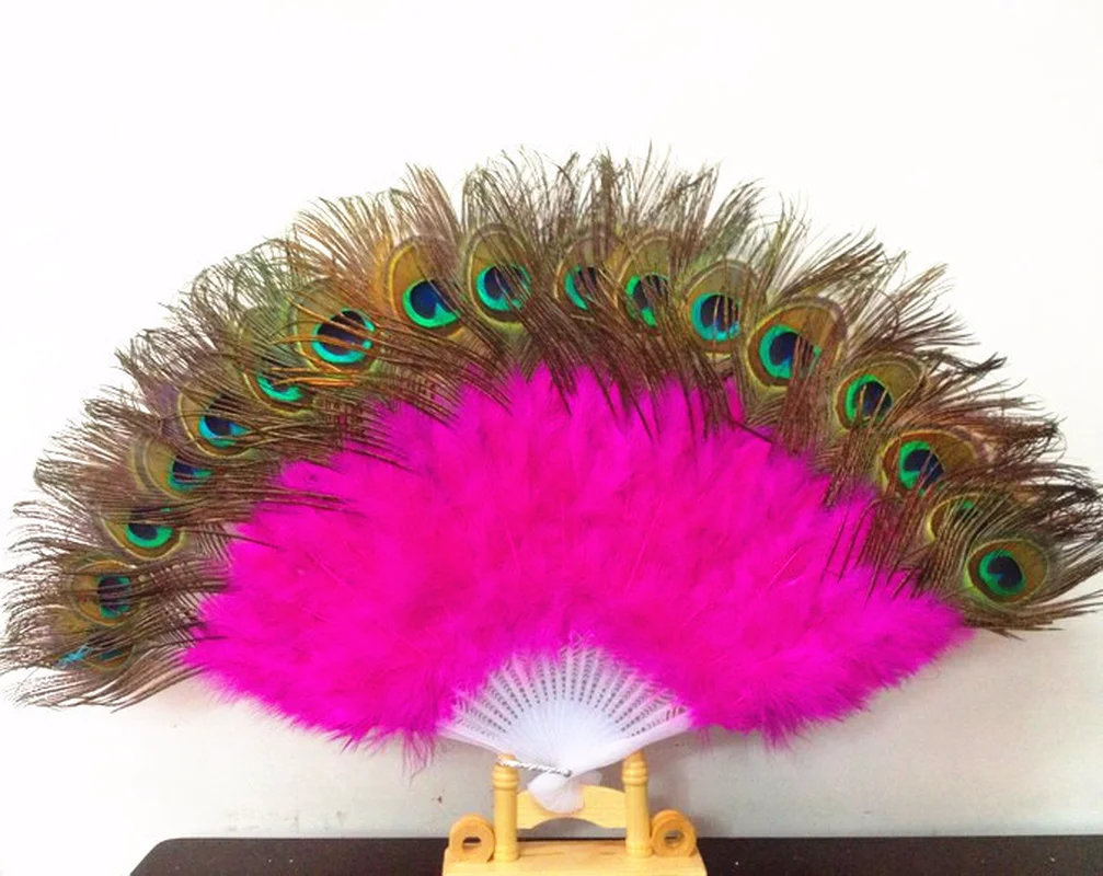 1Pcs High Grade Peacock Feather Fan Stage Performance Props Belly Dance Peacock Fans