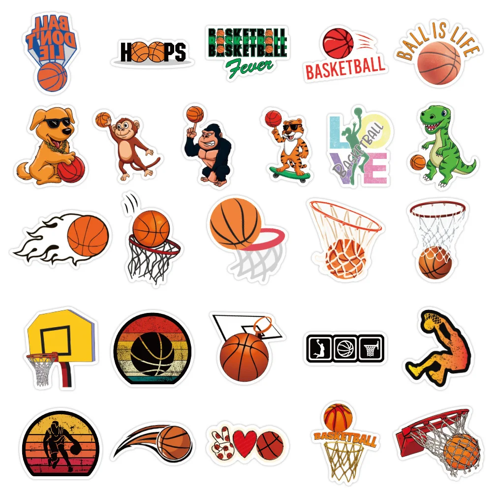 10/30/50PCS Basketball Graffiti Waterproof Sticker Cartoon Creative Trend Decorative Decal Skateboard Water Cup Helmet Wholesale