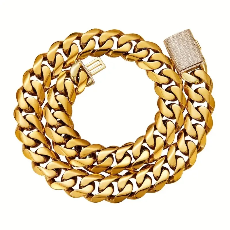 8-22 مللي متر الهيب هوب بلينغ مثلج خارج 18 كيلو مطلية بالذهب الفولاذ المقاوم للصدأ كثيفة الكوبية ميامي ربط سلسلة القلائد للجنسين مغني الراب مجوهرات #2