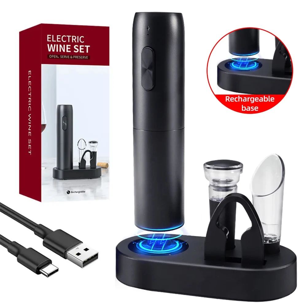 Apribottiglie elettrico per vino Cavatappi automatico per vino rosso Apribottiglie ricaricabile con base di ricarica Strumenti Accessori da cucina