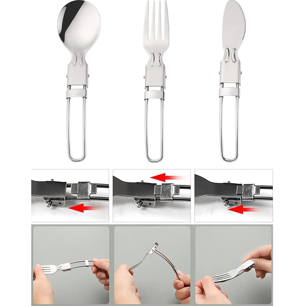 Camping Flatware Sets Stainless Steel Kitchen Accessory Spoon Fork Knife With Nylon Bag Foldable Tableware Dinnerware Set view 4