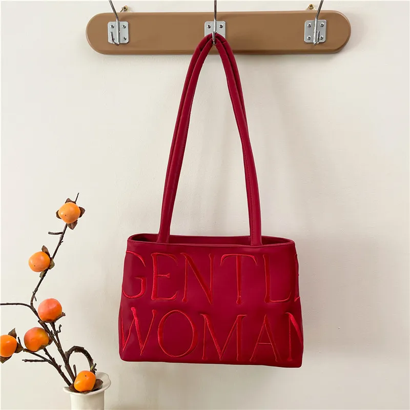 Gentle Woman Pattern Underarm Bag Soft PU Leather Female Handbag 2025 New Embroidered Letter Premium Color One Shoulder Bag