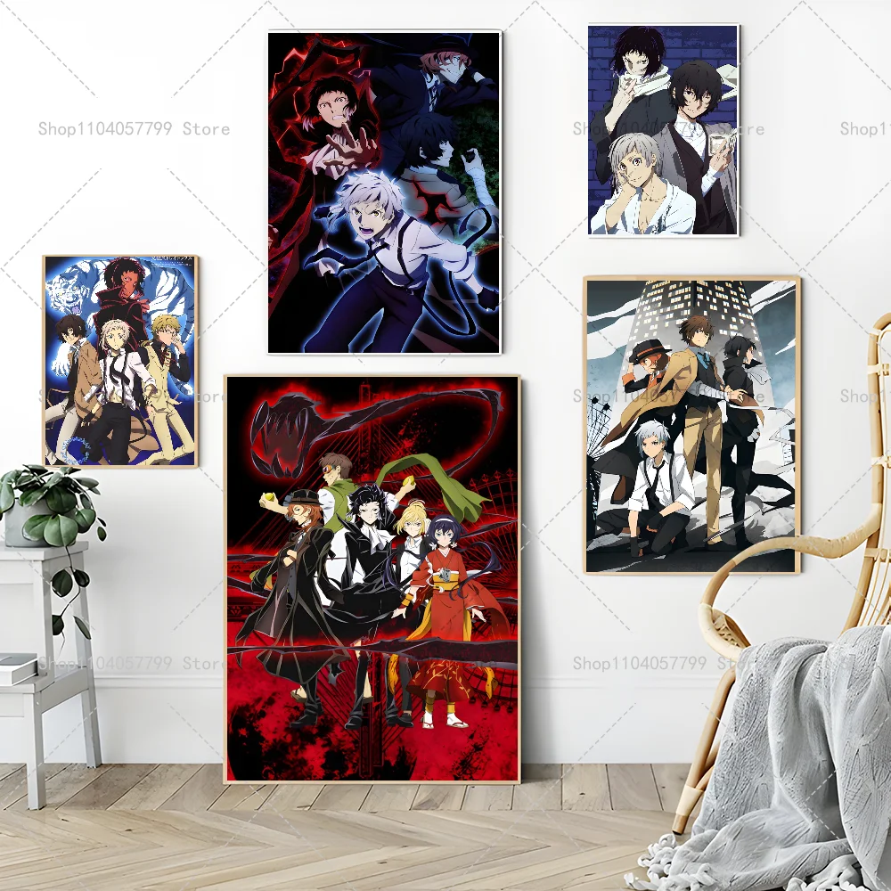 1PC Classic Japan Anime Bungou Stray Dogs Poster Self-adhesive Art Waterproof Paper Sticker Coffee House Bar Room Wall Decor