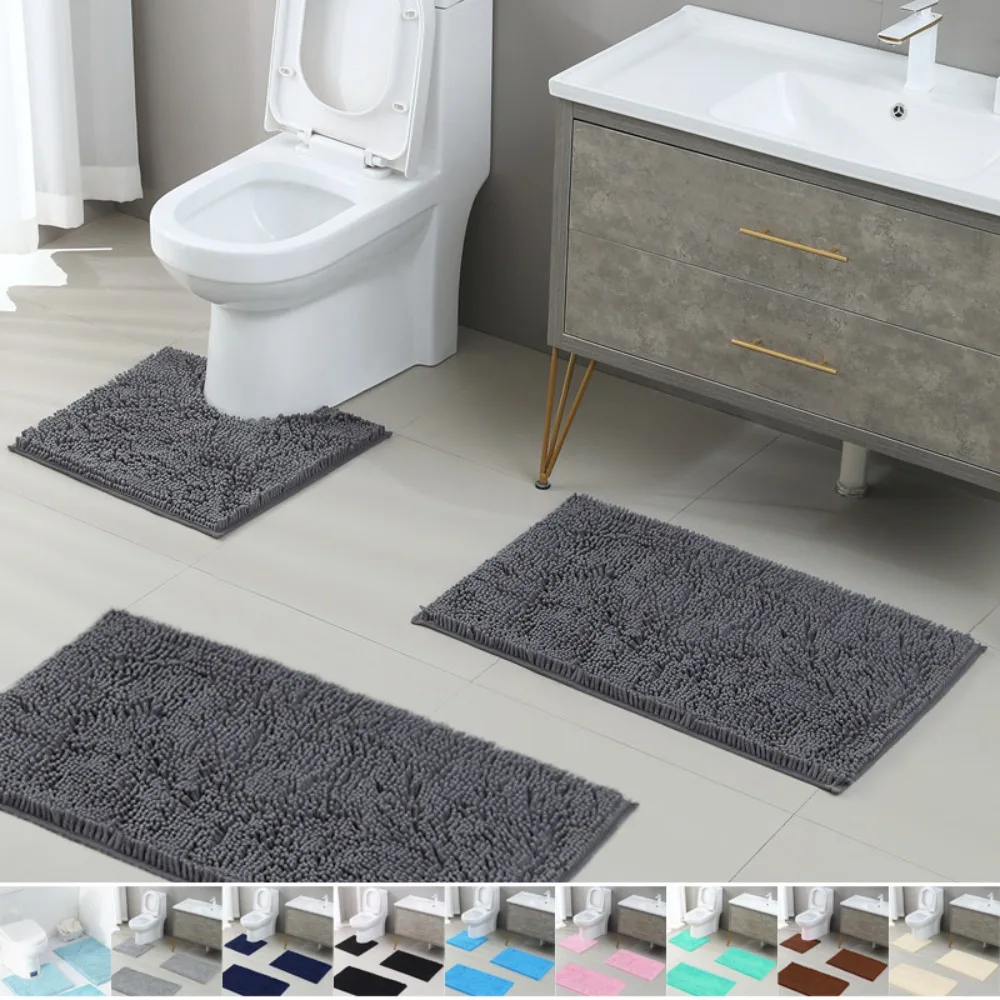 

3PCS/set Soft and Absorbent Chenille Bedroom Living Room Door Carpet Mat, Waterproof Anti-slip Kitchen and Bathroom Bathroom Mat