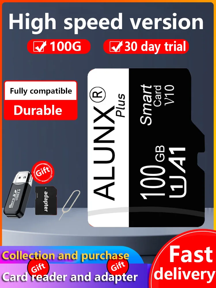 ALUNX Memory Card 128G 256G Micro TF SD Card 64GB 100GB Card Flash Class 10 Support mobile phones UAV etc card reader