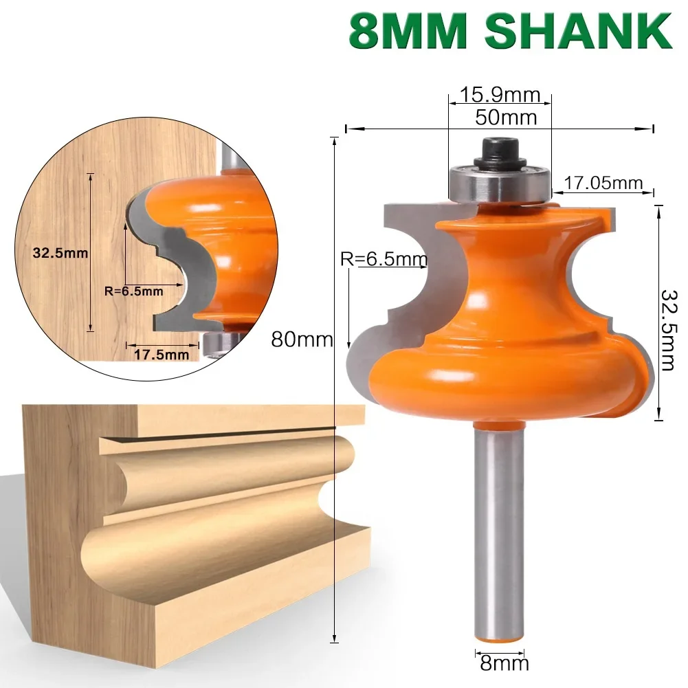 1pc 8mm Shank Bead Molding Router Bit Flute & Beading Line Woodworking Tenon Milling Cutter for Wood Tool