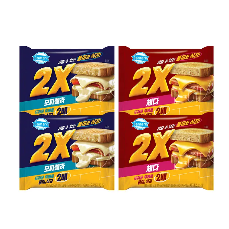 [Tienda oficial de Dongwon] Dongwon Danimarca 2X (dos-X) Queso en rodajas 192 g Mozzarella 2 piezas + Cheddar 2 piezas (total de 4 piezas)