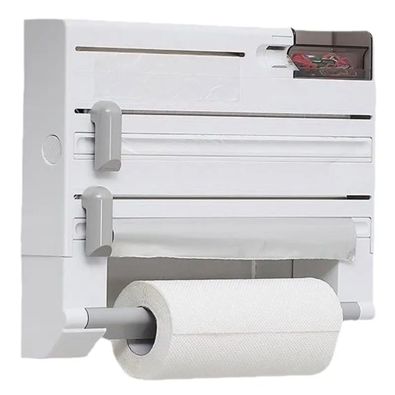 ABKP-Wall-Mounted Cling Film Storage Box, Multifunctional Kitchen And Household Storage Rack, Cutter Holder, Paper Holder