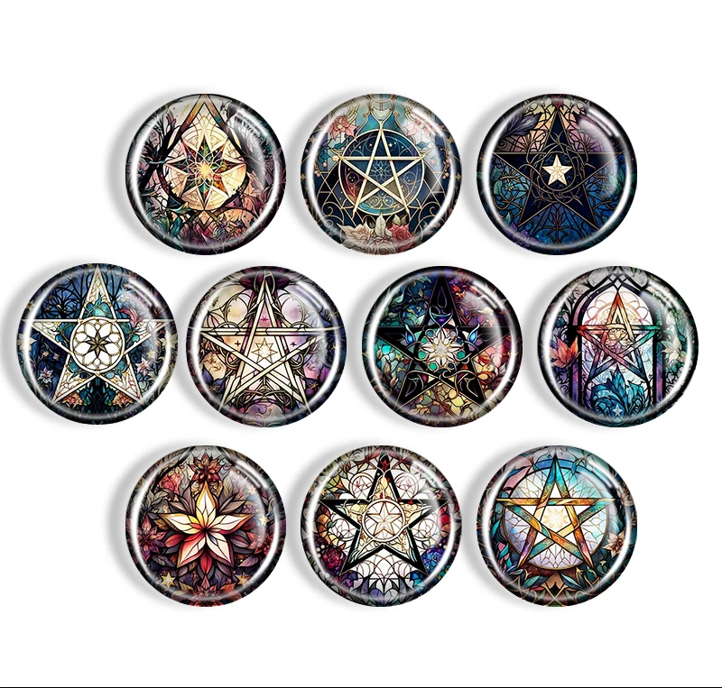 

Watercolor colored pentagram 12/18/20/25mm glass cabochon bracelet pendant rings for jewelry demo earrings back Making findings