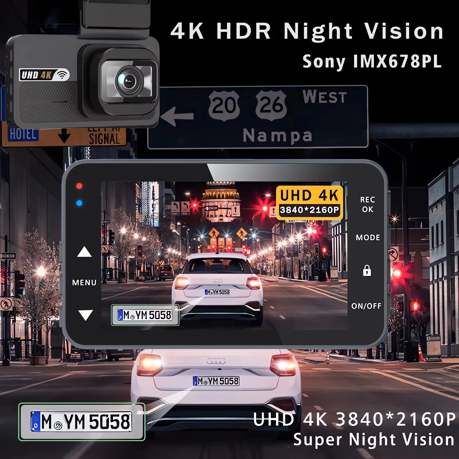 4K+2.5K Dash Cam WIFI ADAS GPS Car DVR Camera Dual Lens Dashcam Video AI Driver Assistance  Drive Recorder Registrar Black Box view 3