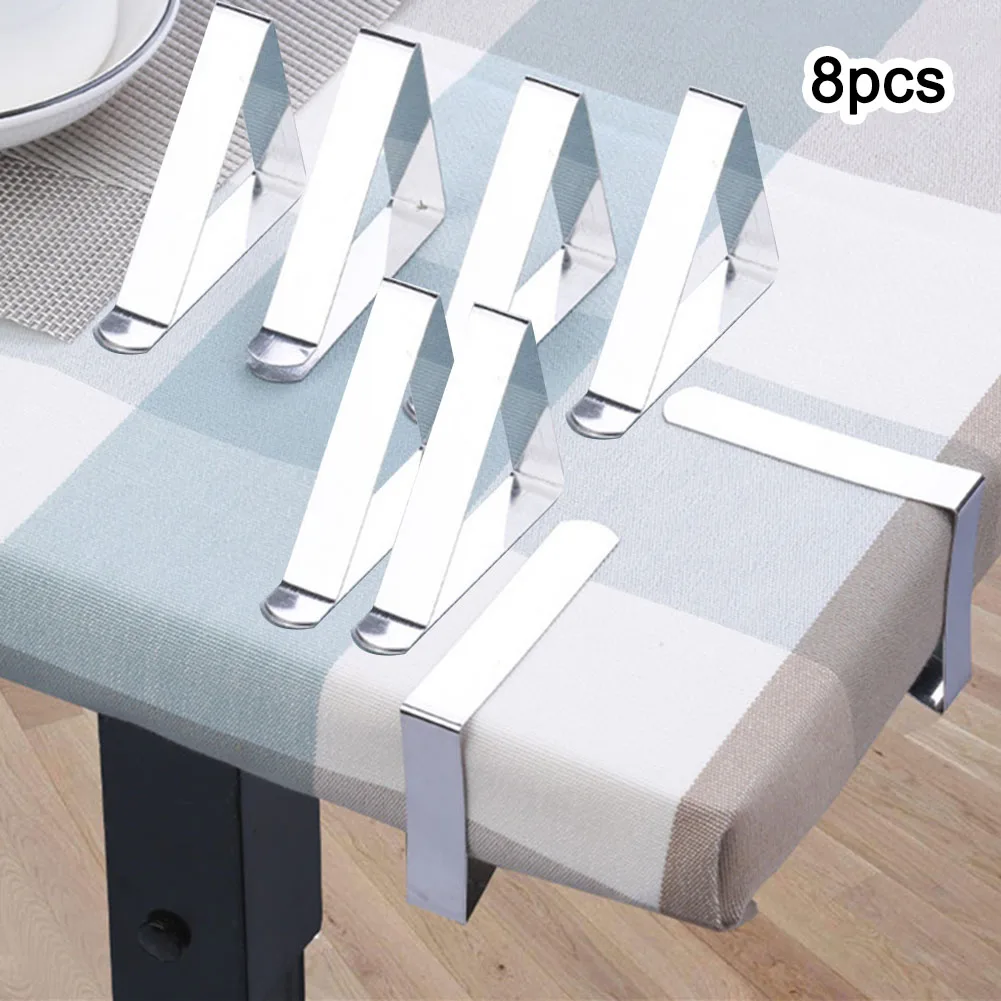 8pcs Stainless Steel Tablecloth Clamps Table Cloth Clips Holder For Party Wedding Promenade Picnic Table Cover Clamps Decor