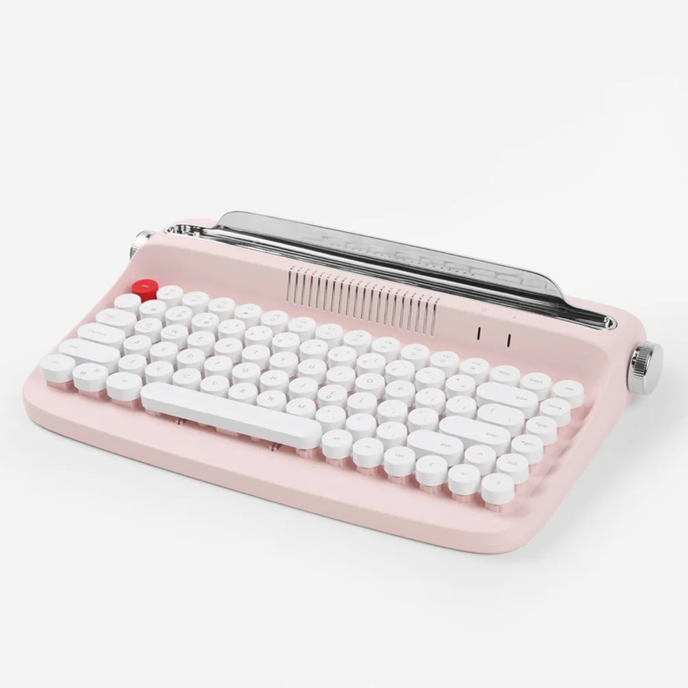 Best Classic Round Key Keyboard Wireless Bluetooth Retro Pink Typewriter Keyboard For Ipad 2023 Mechanical Keyboard Round Keycap