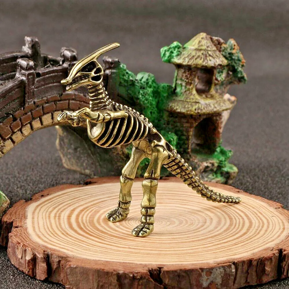 Vintage Solid Brass Dinosaur Skeleton Figurine Parasaurolophus Fossil Statue Desktop Ornament Home Decor Collectible Gift