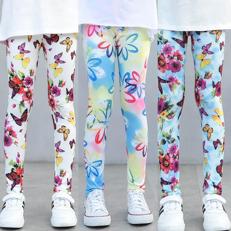 Girls Leggings 2024 Spring and Autumn Thin Children's Stretch Printed Pants Korean Fashion Children Pants Summer Clothing 2-12Y