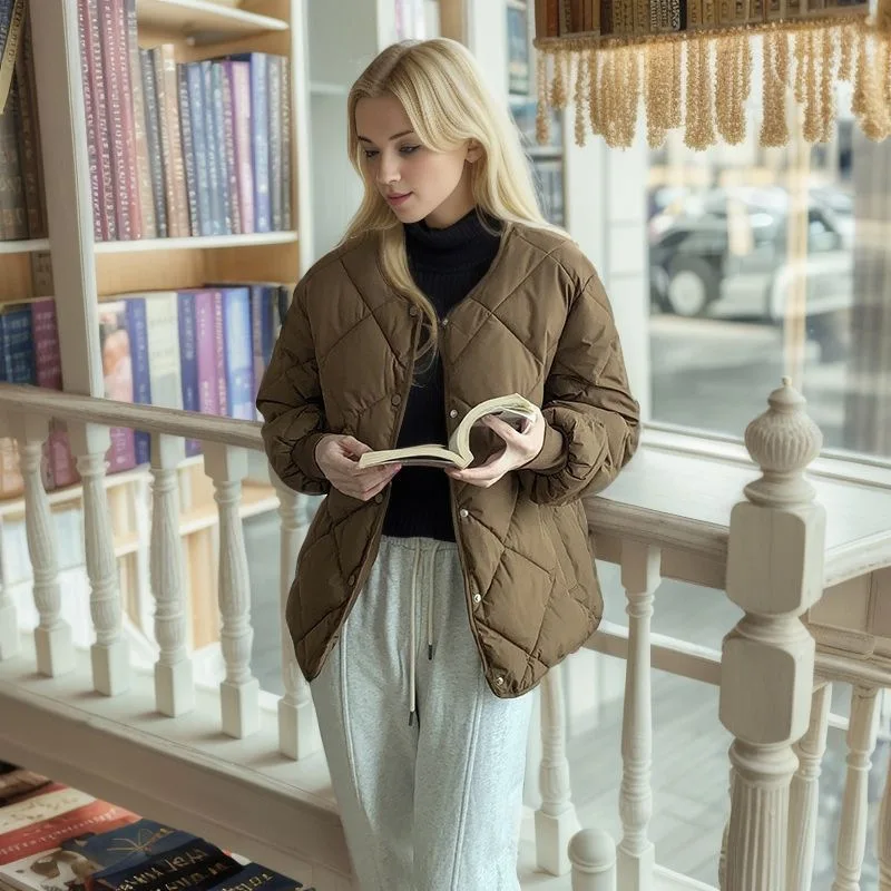 

Women Parkas Long Sleeve Solid Coats Button Pockets Outerwear Casual Round Neck Short Coat Thick Warm Streetwear Parka