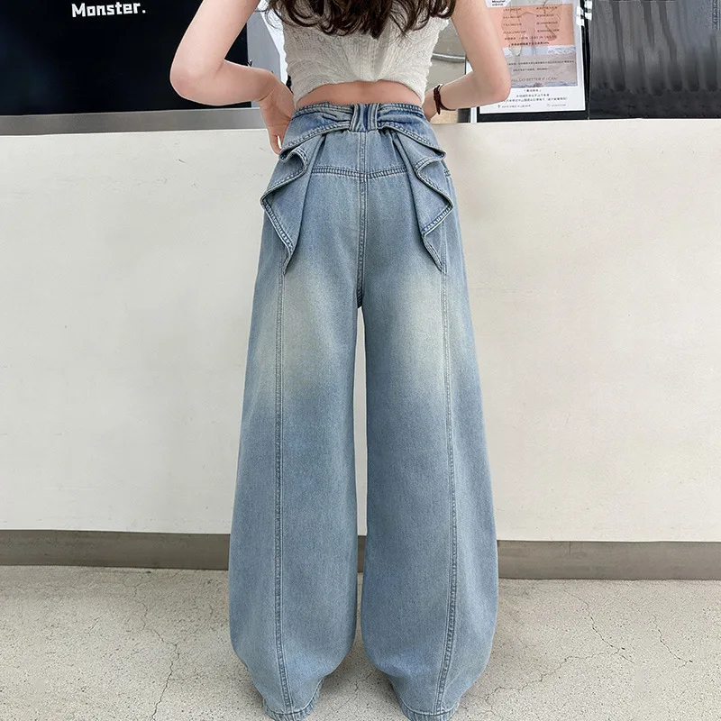

Fashionable Girls Denim Pants with Butterfly Knots Cross-Border Medium to Large Children Spring Summer New Style Casual Wear