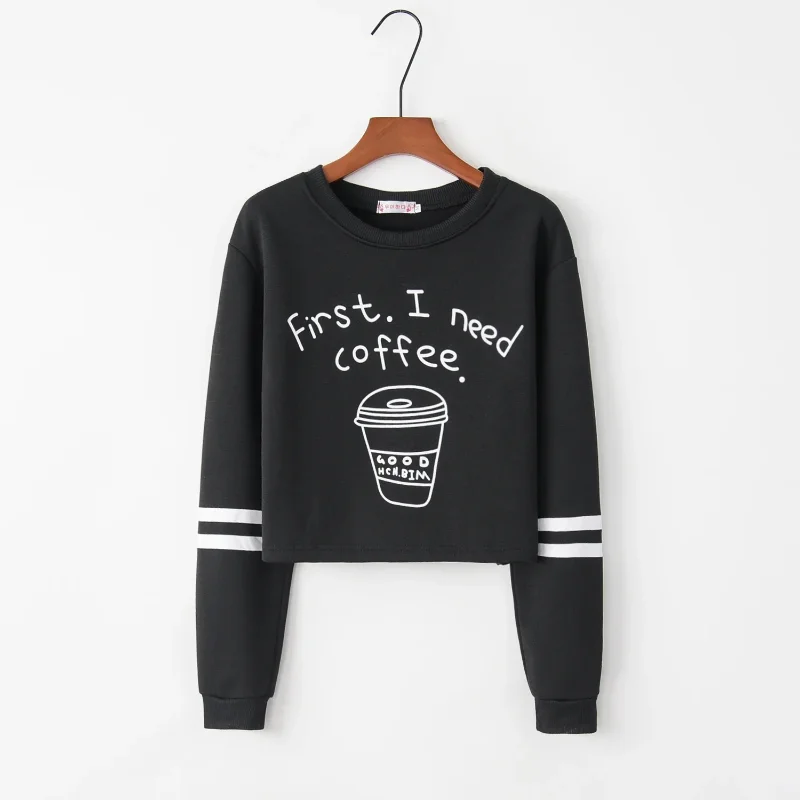 Coffee Cup Lettering Printed Round-Necked Long-Sleeved Sweater Fashion Trend