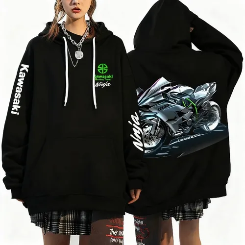 Imagen 1 del producto Sudadera con capucha con estampado 3D del equipo de carreras Kawasaki Ninja 400, sudadera con capucha deportiva informal para motocicleta MotoGP Street, superventas