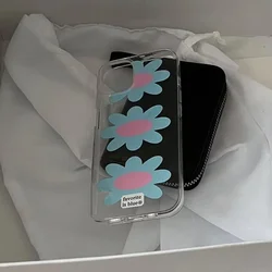 Ins Korean Light Blue Flowers Phone Case For iPhone 16 Pro Max 15 Pro 14 13 12 11 Xr Xs Max 7 8 Plus Cute Girl Y2K Phone Cases