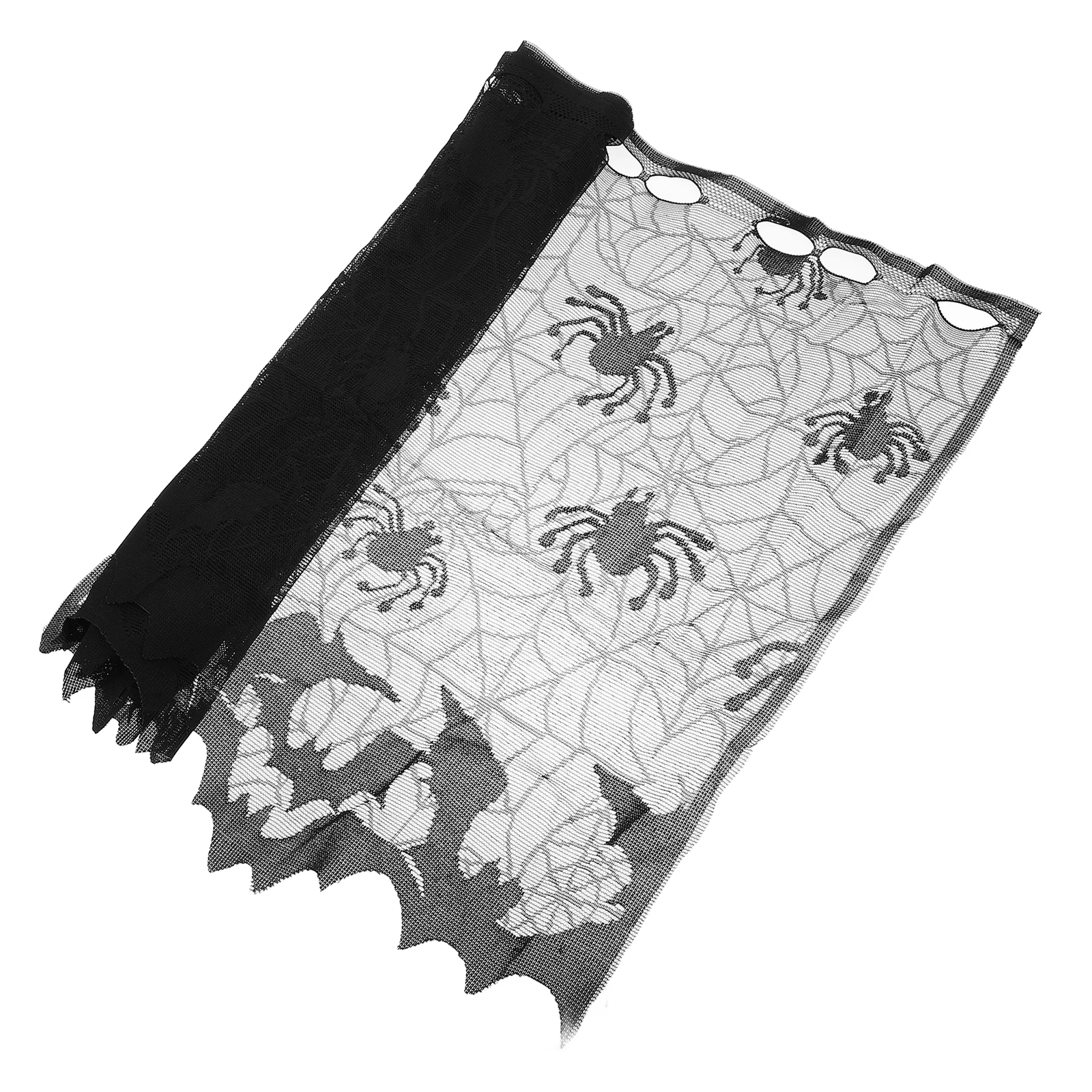 

Black Halloween Lace Window Curtain Bats Spider Web Door Curtain Fireplace Cloth Lampshade Decor for Ghost Festival Party