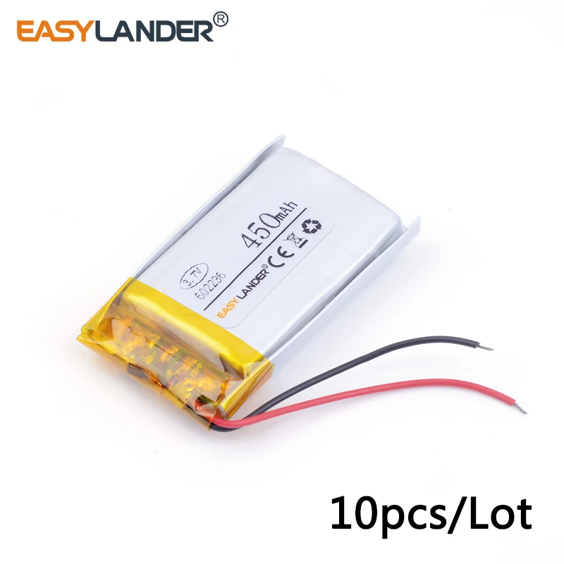 10pcs/Lot 602236 450mah 3.7v lithium Li ion polymer rechargeable battery of CE FCC ROHS certification authority Sports headphone